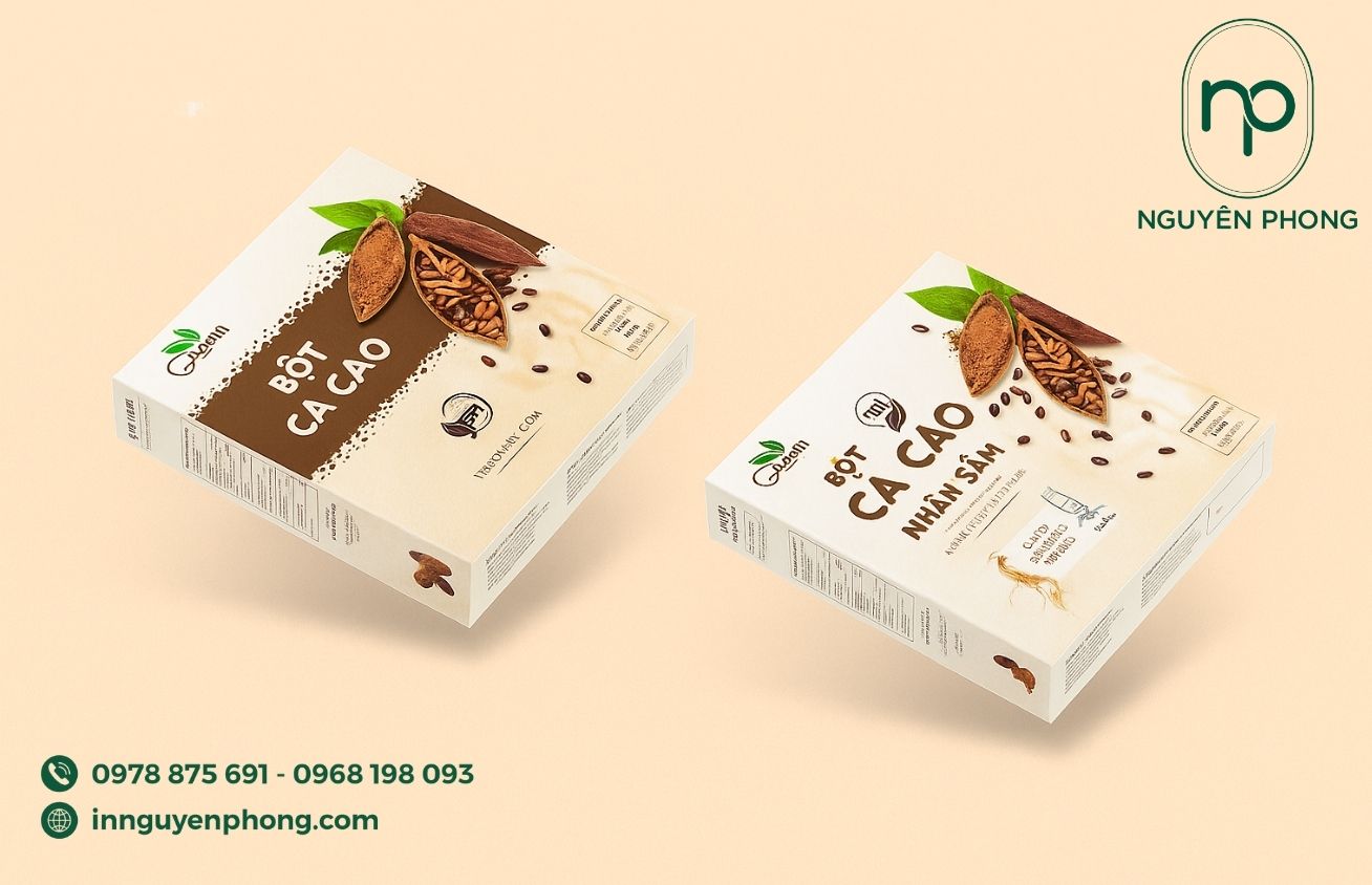Mẫu hộp giấy đựng bột cacao nhân sâm 